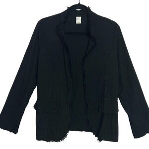 Blanco by Nature 100% Peruvian Pima Cotton Black Jacket Large Blazer Fringe